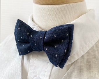 Navy Blue Wedding Bow Ties, Groom Bow Tie, Groom Bowtie, navy Ring bearer bow tie, blue dot blue tie, Father's Day Gift, Mens