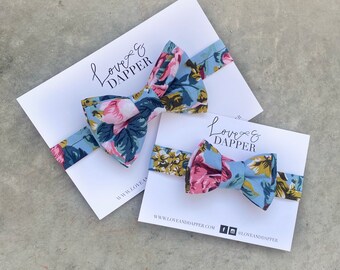 Floral Blue Wedding Bow Ties, Groom Bow Tie, Groom Bowtie, Ring bearer bow tie, Floral bow tie, wedding bowtie, Father's Day Gift, Mens