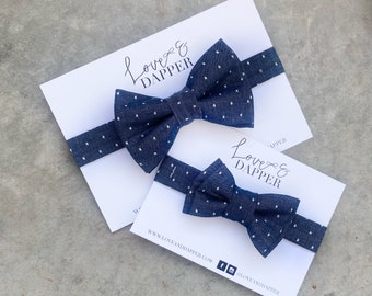 Navy Blue Wedding Bow Ties, Groom Bow Tie, Groom Bowtie, navy Ring bearer bow tie, blue dot blue tie, Father's Day Gift, Mens