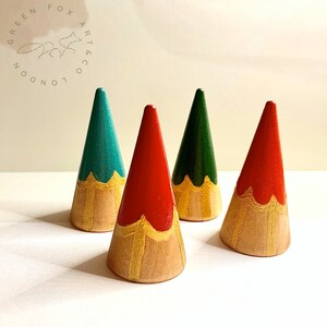 Hand Painted Wooden Ring Cone | Color Pencil Design | Ring , Jewelry Display - 5 cm tall