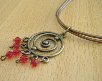 Red pendant with swarovski crystals