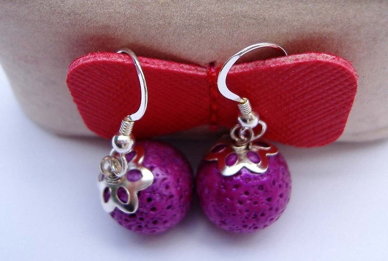 Earrings with purple balls and 925 silver image 1