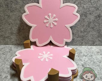 Posavasos con diseño de flor de cerezo Sakura - Juego de 4 - Chica Kawaii - Posavasos impresos en 3D