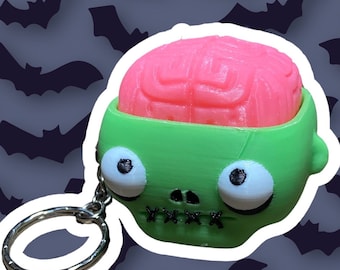 Cute Zombie Fidget Keychain - fidget accessory - adorable Halloween fidget keychain - zombie brains keychain for horror lovers that fidget