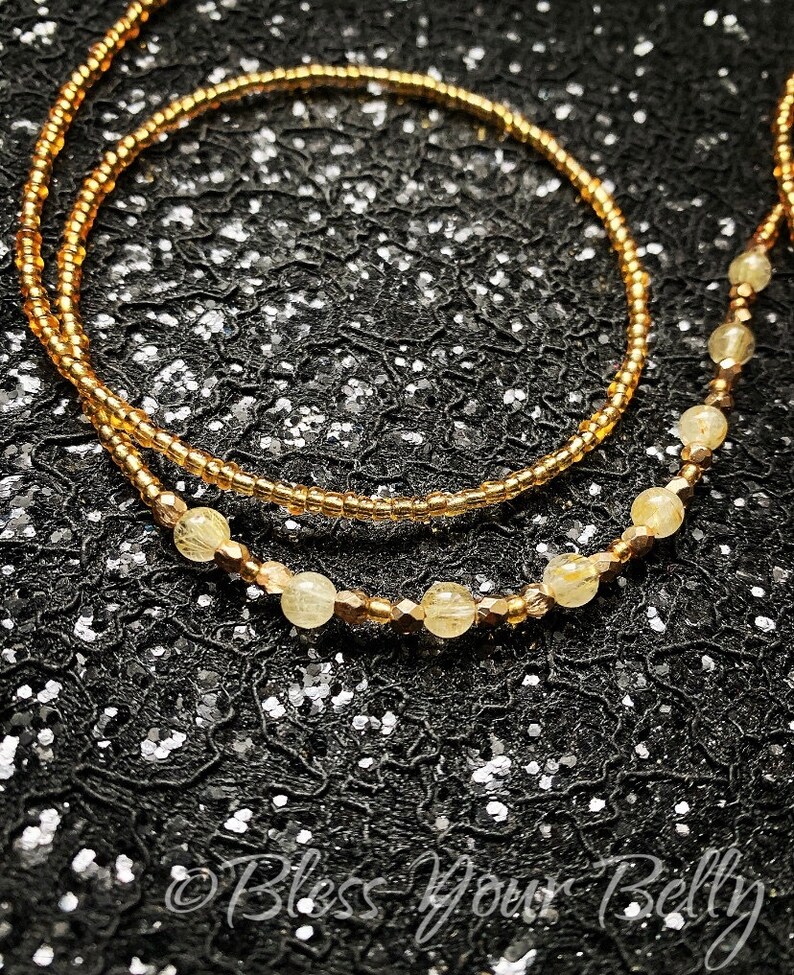 Waist Beads Gold Rutile Quartz Goddess of the Sun by Bless Your Belly Waist Beads