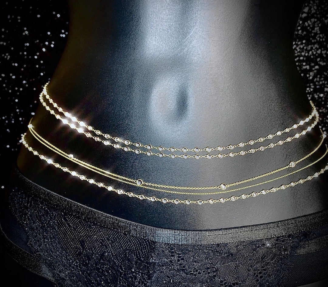 14k Gold Belly Chain Gold Waist Chain Solid Gold Belly Chain Bezel