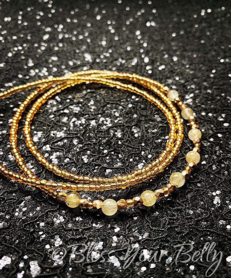 Waist Beads Gold Rutile Quartz Goddess of the Sun by Bless Your Belly Waist Beads