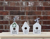 wood birdhouse mini sign, rae dunn inspired, tiered tray set up, farmhouse style, home decor, 3d sign