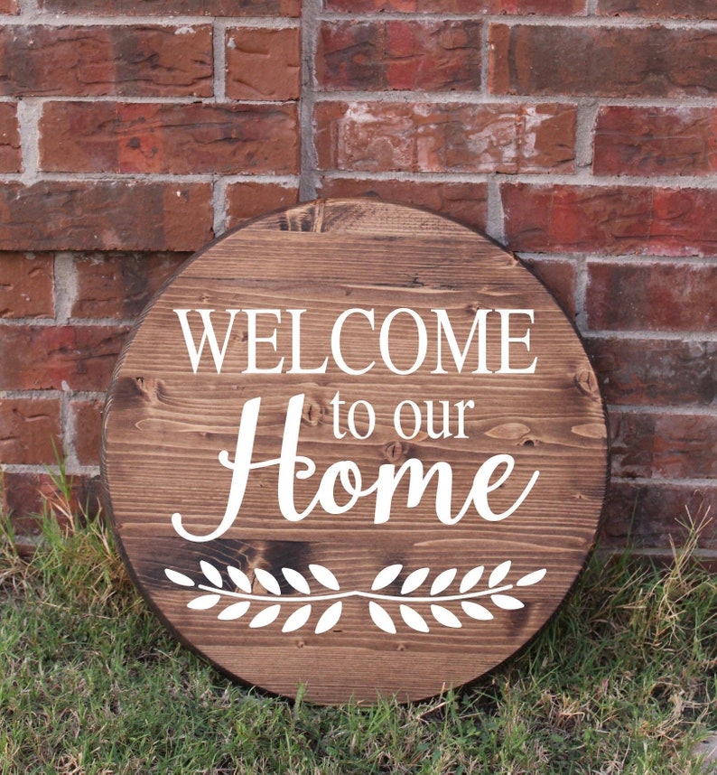Welcome to our home wood sign round wooden sign farmhouse | Etsy