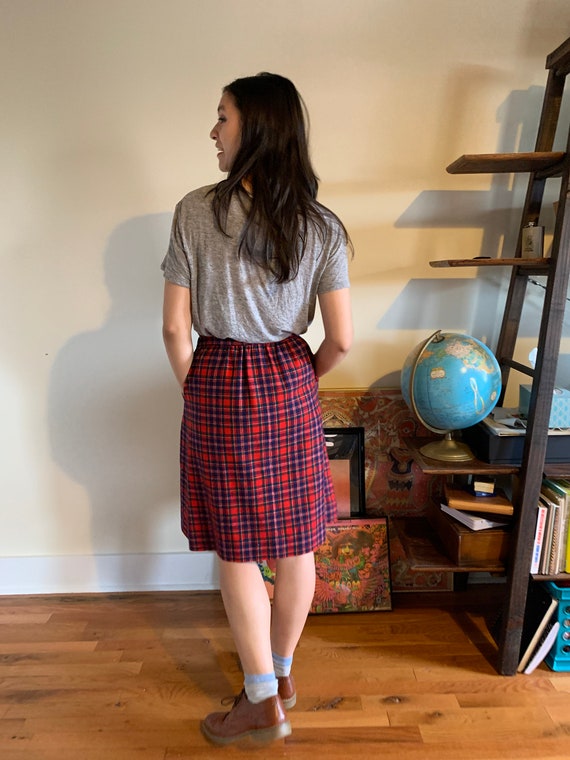 Pendleton Red Plaid Wool Skirt // Pleated Midi Sk… - image 6