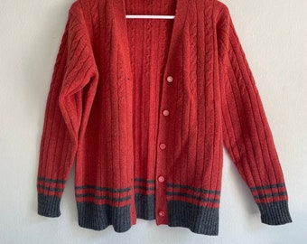 Vintage wool red school girl button up cardigan