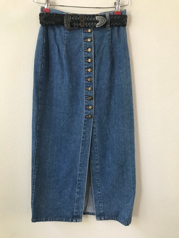 Western Style Denim high waisted skirt with belt - image 2