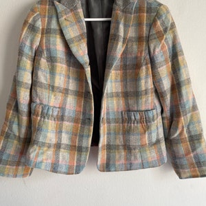 Vintage Multi-plaid colorful wool blazer
