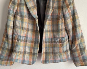 Vintage Multi-plaid colorful wool blazer