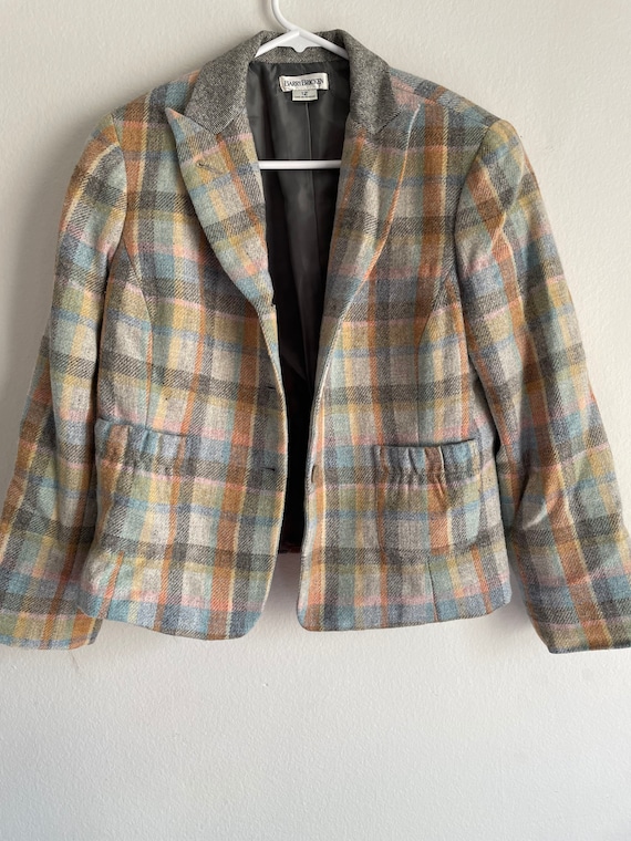 Vintage Multi-plaid colorful wool blazer