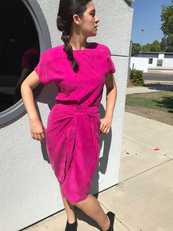 80s meets Future Pink Silk Skirt Set