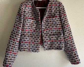 Vintage 60s style Paule Vasseur Tweed Chanel-esque Blazer with Pink and Blue Detailing