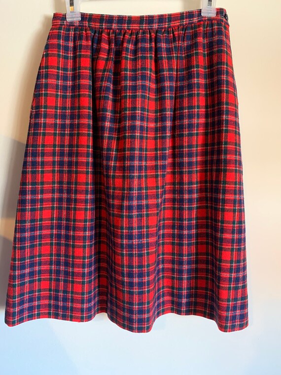 Pendleton Red Plaid Wool Skirt // Pleated Midi Sk… - image 3