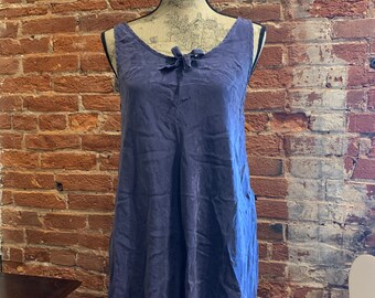 100% Silk Floral Mini Dress // Navy Blue Nightie by SILX // Size M