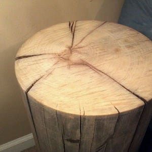Mesa rústica de tocón de álamo gris desgastado ~ Soporte de planta de taburete de mesita de noche - 7-8" de diámetro Alturas personalizadas disponibles