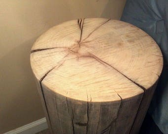 Rustic Weathered Gray Poplar Stump Table ~ Bedside Table Stump Stool Plant Stand - 7-8" diameter Custom Heights Available