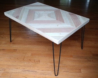 Beautiful Mirrored chevron style coffee table with black hairpin legs