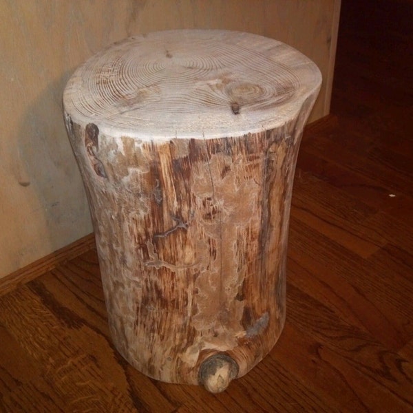 Rustic Yellow Pine Stump Side Table Plant Stand 9" - 10" wide - Custom Heights Available