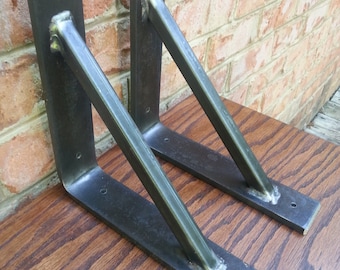 Thick 2" Wide Triangle Steel Shelf Brackets Mantle Brackets - Heavy Duty - Per Bracket - Beeswax Coating Optional