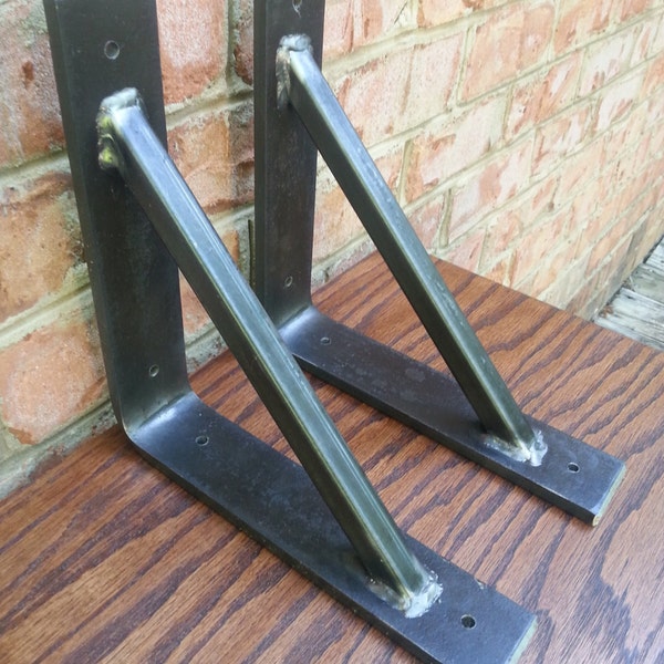 Thick 2" Wide Triangle Steel Shelf Brackets Mantle Brackets - Heavy Duty - Per Bracket - Beeswax Coating Optional