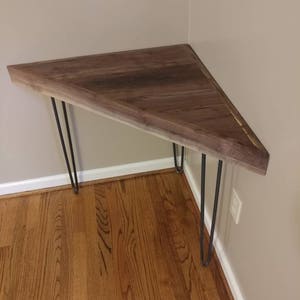 Triangle Corner Table Black Walnut Wood Beeswax Coated Hairpin