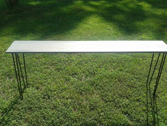 Beautiful weathered grey poplar console table sofa table with black hairpin legs Beautiful weathered grey poplar console table sofa table with black hairpin legs