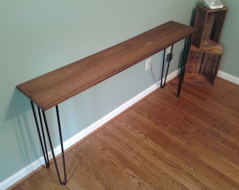 Beautiful honey brown poplar console table sofa table with black hairpin legs - sofa table