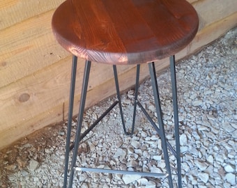 Hairpin Bar Stool Red Oak Top - Custom Heights Available