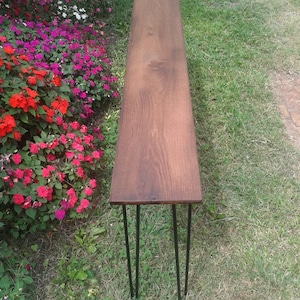 Oak Console Table All Natural Black Walnut Stain 28&quot; black hairpin legs