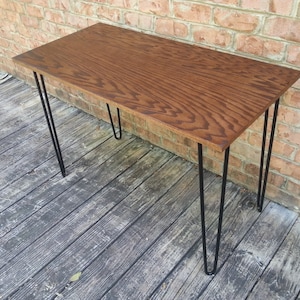 Oak Writing Table Desk Honey Brown Stain black hairpin legs