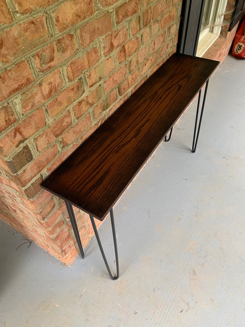 Silhouette Oak Console Table With Black Hairpin Legs Etsy