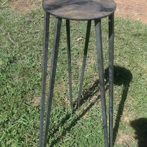 Raw Industrial Steel  Hairpin Tripod Table Base - Square Leg - Beeswax coating, and painted optional