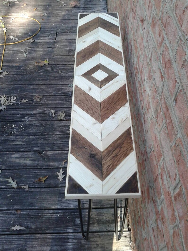 Stained Mirrored Chevron Style Console Table With Black Hairpin Legs ...