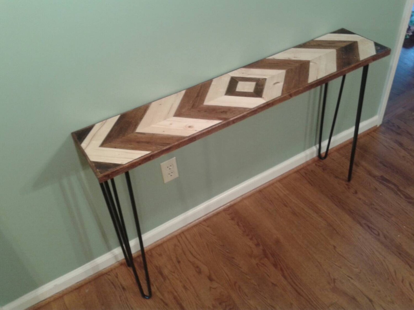 Beautiful Stained Mirrored Chevron Style Console Table With Black ...