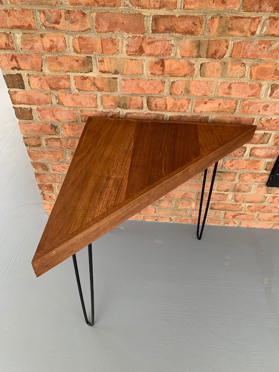Tall Corner Triangle Table With Black Hairpin Legs Poplar Wood