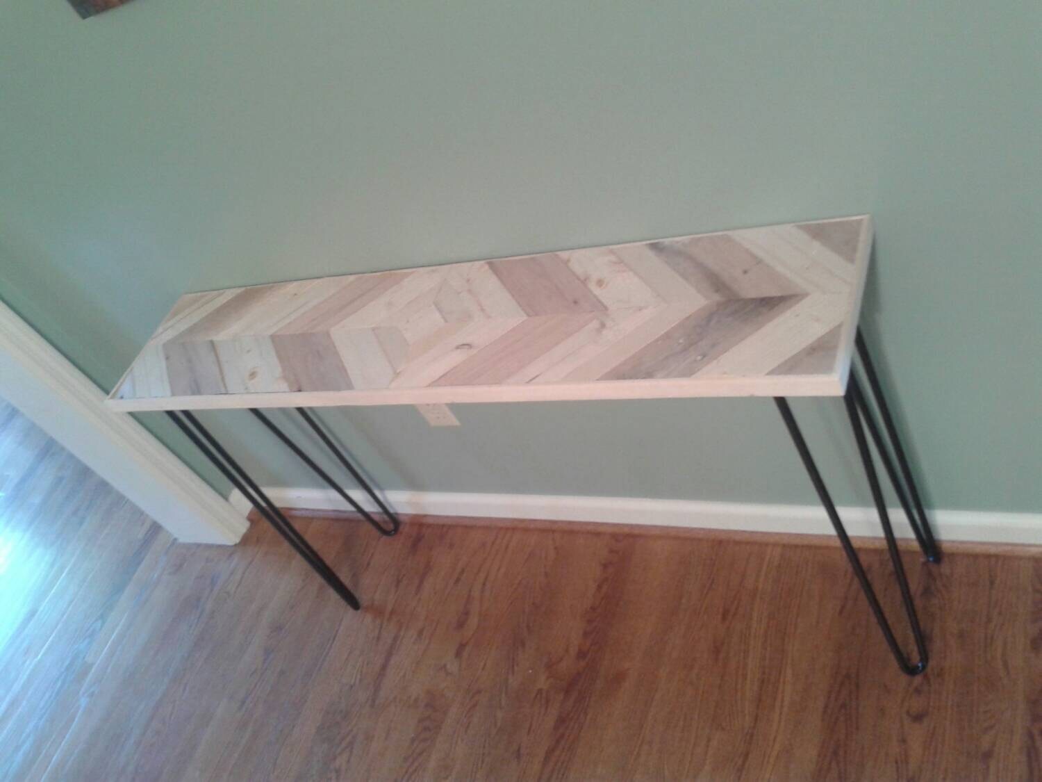 Mirrored Chevron Style Console Table With Black Hairpin Legs - Custom ...