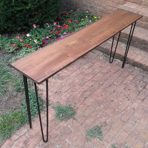 Beautiful weathered grey poplar console table sofa table with black hairpin legs Beautiful weathered grey poplar console table sofa table with black hairpin legs