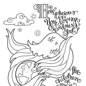 Shadow of your Wings  coloring page 8.5X11, Bible journaling tip-in 6X8