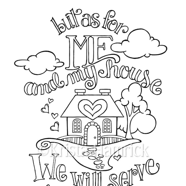 As For Me and My House coloring page in two sizes: 8.5X11, Bible journaling tip-in 6X8