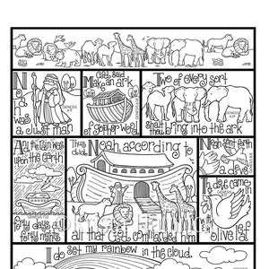 Noah&#39;s Ark  coloring page in three sizes: 8.5X11,  8X10 suitable for framing, 6X8 for Bible journaling tip-in
