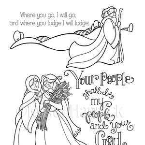 Ruth coloring page in two sizes: 8.5X11, Bible journaling traceable or tip-in 6X8 image 1
