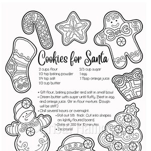 Galletas navideñas / Una carta para Papá Noel 2 páginas para colorear para Navidad, 8,5 x 11"