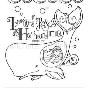 Jonah and the Whale coloring page 8.5X11, Bible journaling tip-in 6X8