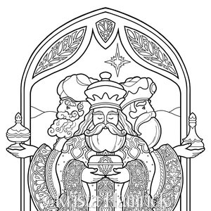 Three Wise Men coloring page in two sizes_ 8.5X11, Bible journaling tip-in 6X8