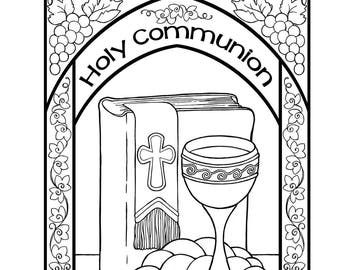 Página para colorear de la Santa Comunión en dos tamaños: 8,5 x 11, punta para diario bíblico de 6 x 8